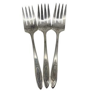 3 VTG Oneida Community Silver ADAM Silverplate Meat Serving Fork 1917 Monogramed